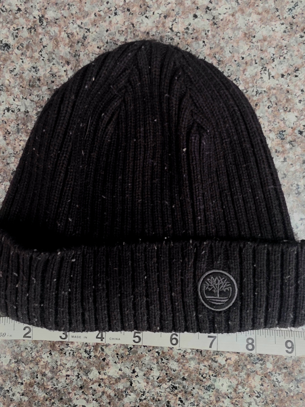 Timberland Black Ribbed Cuff Beanie with Logo Patch